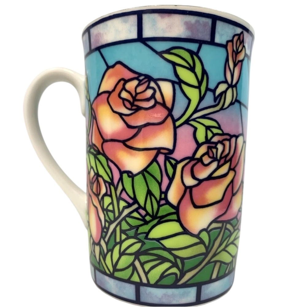 Otagiri Mug Roses Stained Glass Japan Hromalk Gold
